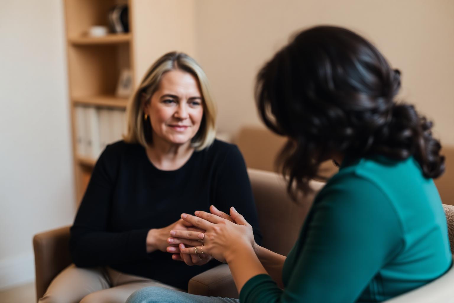 A counselor listening with compassion to a client